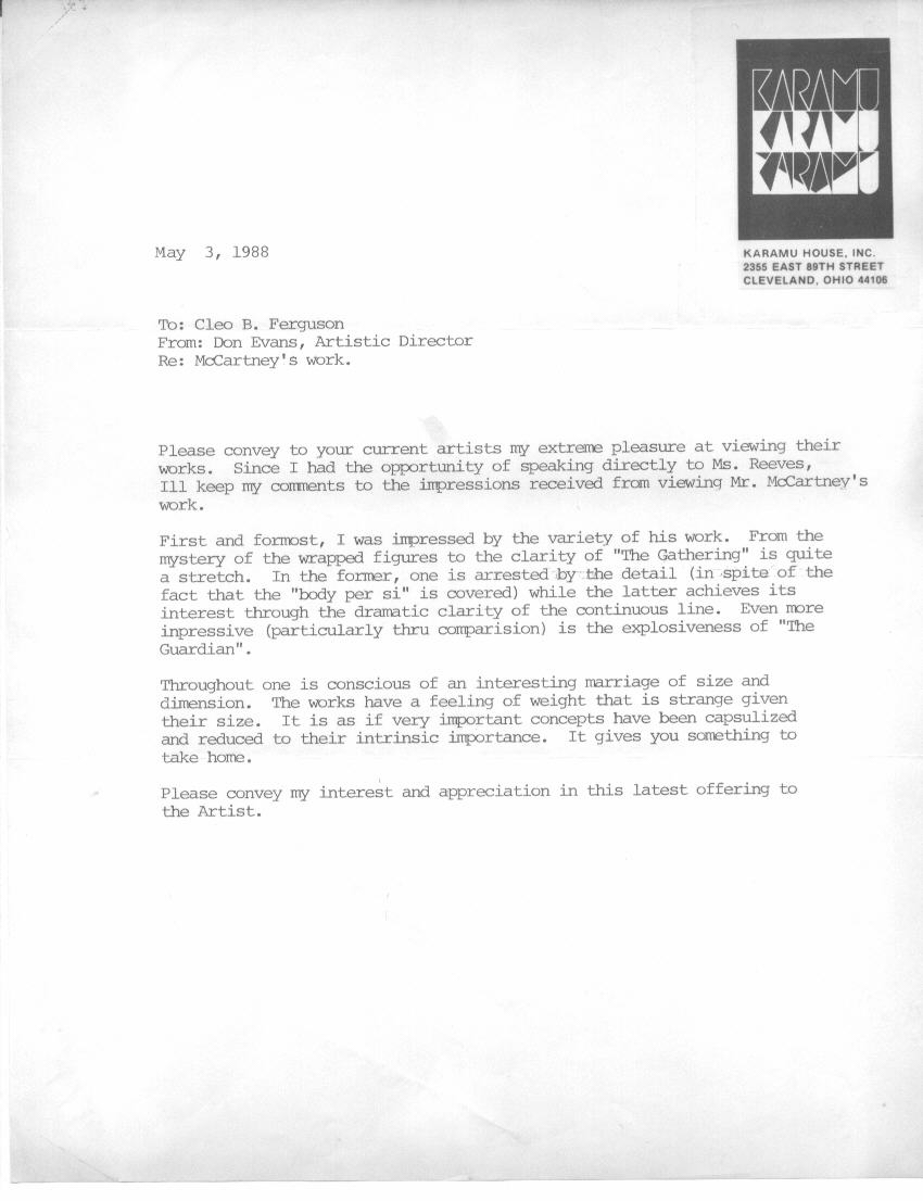 Letter from Don Evans, Karamu House